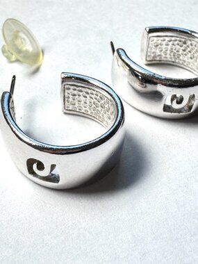 Pierre Cardin Silvertone Hoop Earrings with cutout logo Vintage